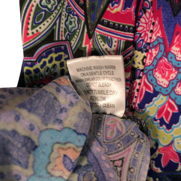 Reborn Sheath Dress Womens Large Blue Purple Multi Floral Flare Sleeves Boho - Picture 10 of 11